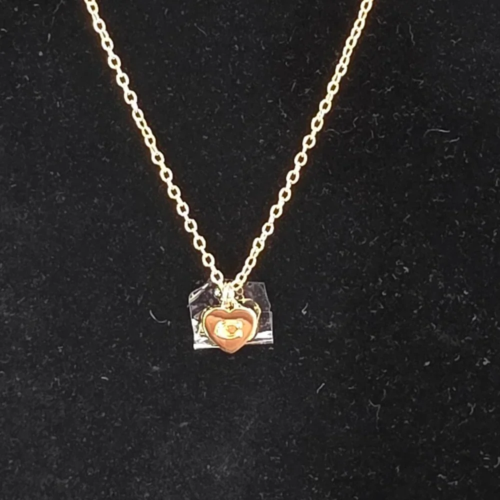 Coach Charming Charms Signature Heart Short Pendant Necklace 14K Gold Plated New